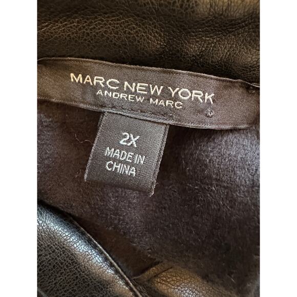Marc New York Andrew Marc Black Vegan Leather Snap Shirt Puff Sleeves Plus 2X - Picture 3 of 10